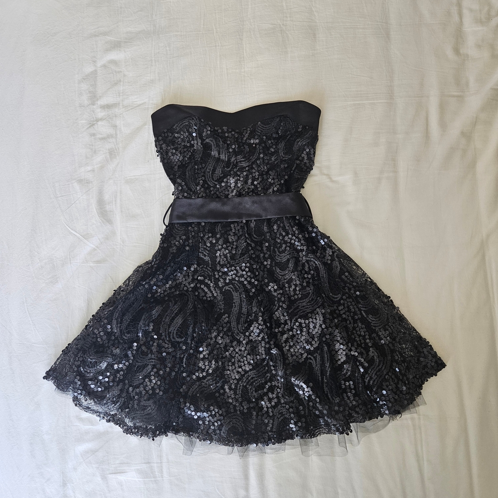 Black Sequin Strapless Dress